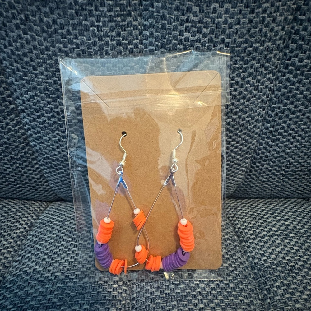 Purple and Orange Beaded Clemson Earrings
